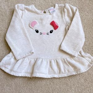Gymboree Baby Girl Peplum Sweatshirt with Cute Mouse Detail, size 6-12 months